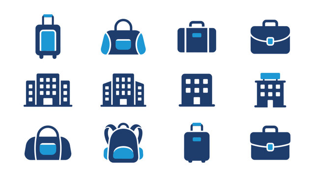 Set of travel and business luggage icons with transparent background
