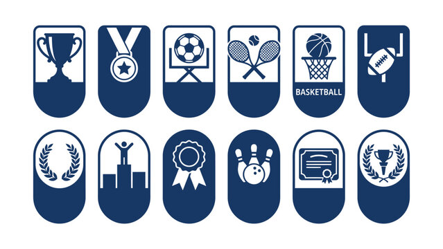 Set of sport and achievement icons with transparent background for graphic design