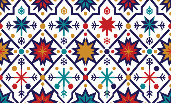 Geometric pattern with stylized floral motifs and diamond shapes colorful vector illustration