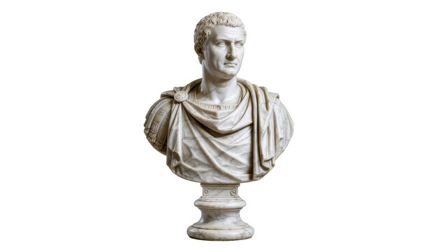 Classical marble bust of a Roman emperor, isolated on transparent background