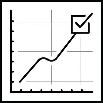 Minimalist line graph icon with a checkmark symbol representing business growth and success.