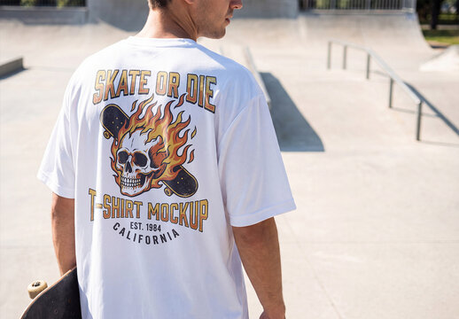 Close-up on Skateboarding T-shirt Mockup
