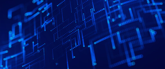 Fototapeta na wymiar Digital Tech Abstract Circuit Background. Blue Glowing Pixel Circuit Dot Pattern. Data Lines for Tech Innovation, Science Research, Big Data Presentation. Vector Illustration