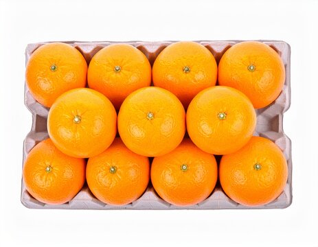 Fresh Oranges in Pack Isolated on White Background