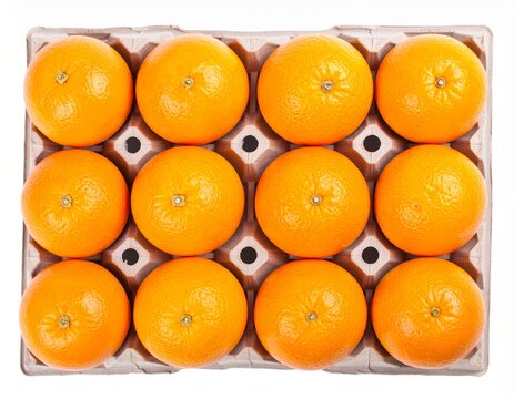 Fresh Oranges in Pack Isolated on White Background