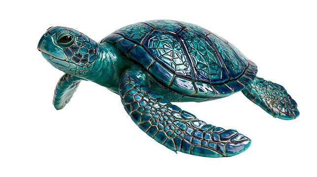 Ceramic sea turtle figurine with glossy teal and blue glazed shell
