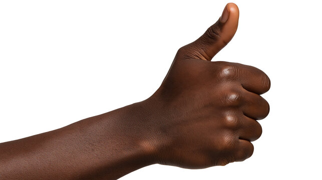 Dark skin tone human hand showing thumbs up gesture