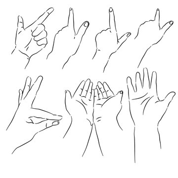 directional pointing hand finger thai dance mudra line art set