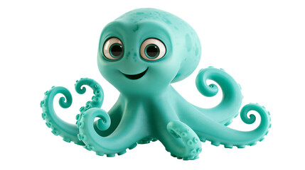 Cute cartoon teal octopus character with large eyes and curled tentacles © Peregrine