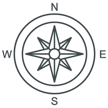 Classic compass rose vector outline with cardinal directions