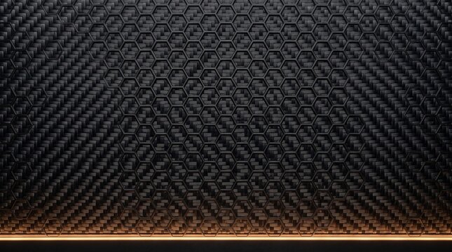 Dark Charcoal Hexagonal Carbon Background Template with Subtle Amber LED Accent