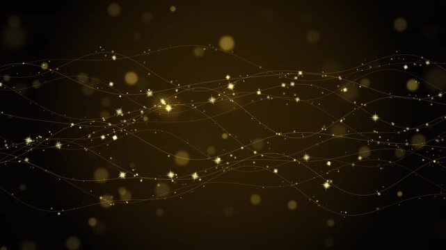 Golden Wavy Lines with Sparkling Stars and Bokeh Particles Motion Loop