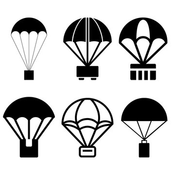 Parachute Delivery Icons Set Air Cargo Drop Vector Graphic Element PNG Cutout