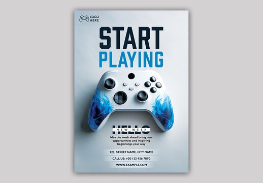 Editable Gaming Flyer Template with Game Controller and Modern Blue Design.