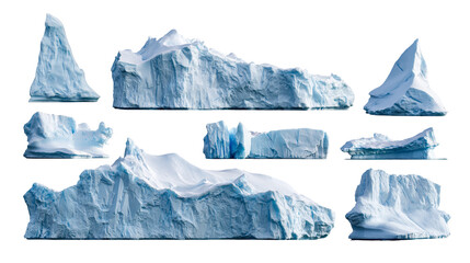 Collection of various jagged blue and white icebergs and frozen glacier fragments © Peregrine