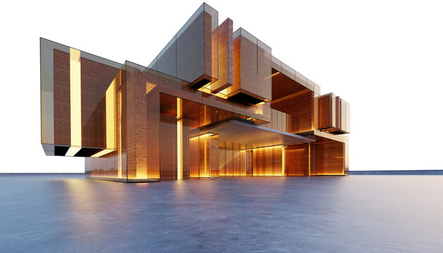 3d rendering Modern building exterior showcasing glass and brick architecture