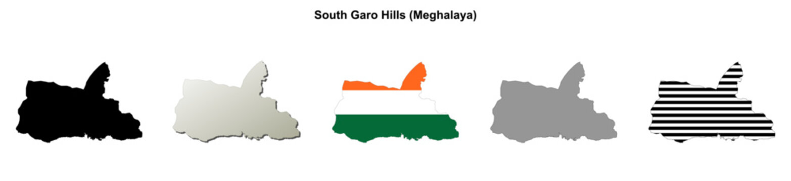 South Garo Hills (Meghalaya) blank outline map set
