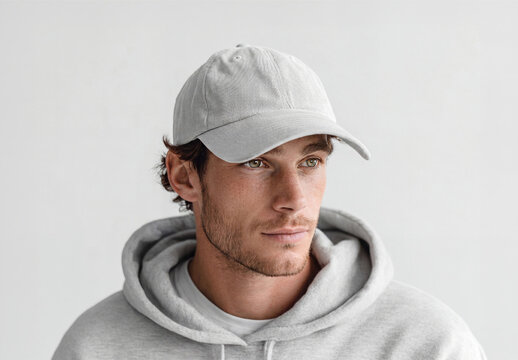 Man with hoodie wearing a blank cap Mockup. Generative ai