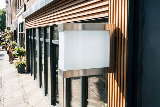 Black and wooden empty blank storefront signage Mockup. Generative ai