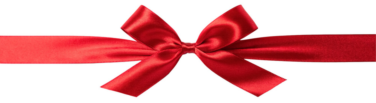 Red satin ribbon bow gift wrap isolated on white background