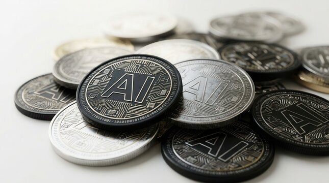 High-tech AI tokens featuring digital inscriptions to emphasize the concept of artificial intelligence.