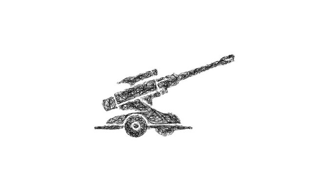 Sketch anti aircraft gun icon animation - smooth progressive reveal