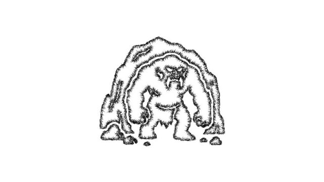 Sketch cave troll icon animation - smooth progressive reveal