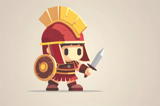 Chibi Roman centurion character holding a sword and shield in flat vector style