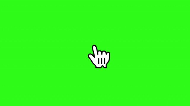 Animation of mouse hand pointer cursor clicking loop animation on green screen transparent background