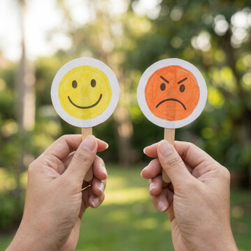 Emotional Contrast Expressed Through Smiley Faces Outdoors