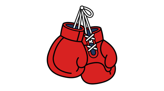 Classic Red Boxing Gloves Hanging Illustration on White Background