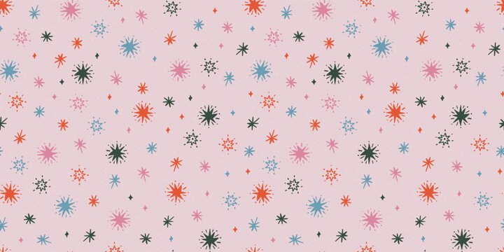 Fun hand drawn seamless pattern with cute hand drawn stars, great for textiles, surfaces, wrapping - vector