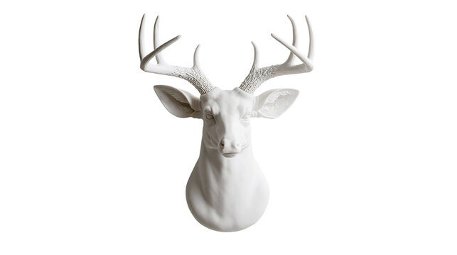 White ceramic deer head wall mount sculpture with detailed antlers