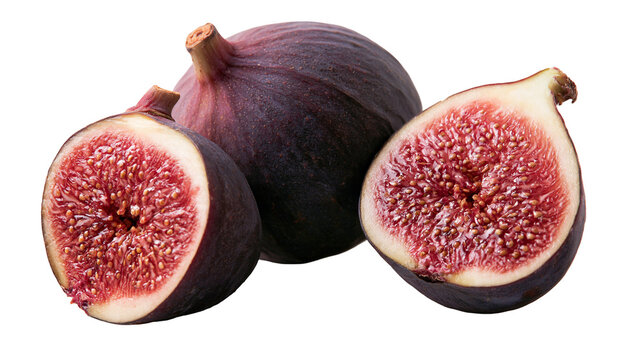 Whole and halved fresh purple figs with visible seeds and juicy pulp