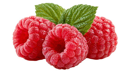 Fresh ripe red raspberries with green leaves © Alaric