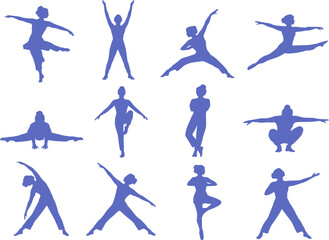 Woman dancer dance pose movement silhouettes vector icon set isolated © cutie cat
