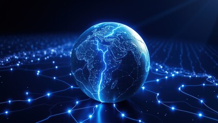 Obraz premium Global network concept. Earth surrounded by glowing digital connections, representing data streams, technology, future.