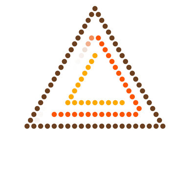 Abstract triangular dot matrix icon with cascading nested orange and yellow angles inside a brown outer frame on a transparent background