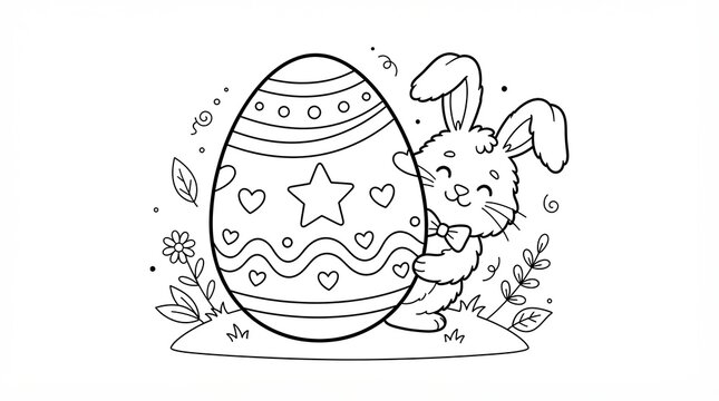 Cute Easter Bunny Holding A Decorated Egg Coloring Page For Kids