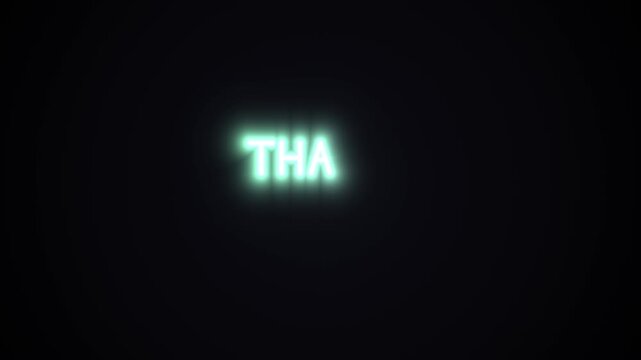 Animated glowing neon 'Thank You' text message appearing on dark background with subtle light particles, perfect for video intros, outros, and digital acknowledgments.