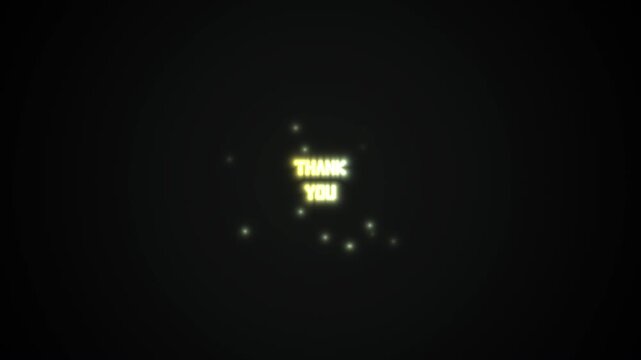 Thank You text animation glowing with vibrant neon colors and sparkling particles on a dark background, perfect for video intros, outros, and appreciation messages.