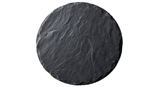 Round black slate stone plate with rough textured surface