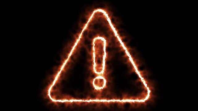 Glowing warning signs with exclamation points illuminate a black background in a repeating pattern