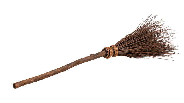 Rustic wooden broom made of tied birch twigs and a sturdy branch handle