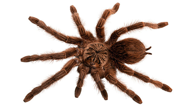 Large brown hairy tarantula spider viewed from above