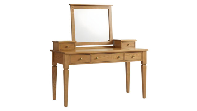 Classic wooden vanity table with mirror and drawers in a light natural finish