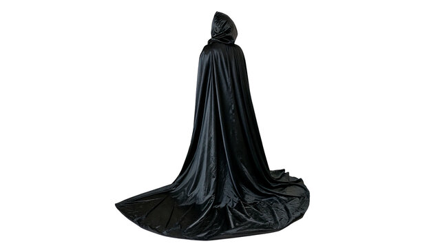 Black fabric grim reaper cloak halloween costume isolated on transparent background