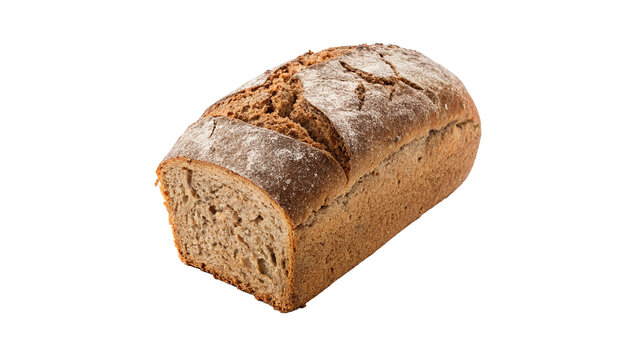 Whole freshly baked organic rye bread loaf isolated on transparent background