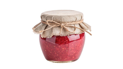 Glass jar filled with red fruit berry jam isolated on transparent background © Olivia Wilson