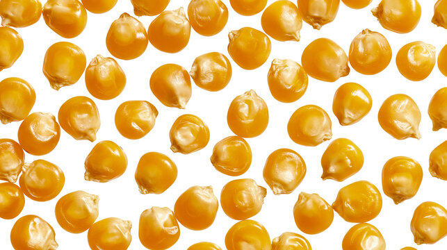 Golden yellow dried corn kernels scattered pattern